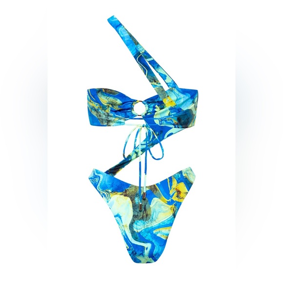 Kamari Swim Blue/Green Skye Asymmetrical One Piece Monokini Swimsuit size M - Picture 3 of 10